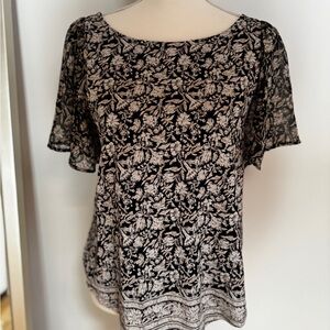 Lucky Brand Black and White Graphic Short Sleeve Blouse